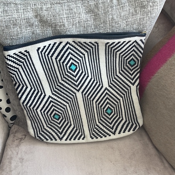 Sophie Anderson Camille Navy Green Natural Clutch - Picture 10 of 15